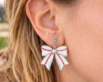 Baseball Bow Earrings | Softball Mom Earrings | Game Day Jewelry | Cute Baseball Accessories | Sports Mom Gift | Baseball Mom Must-Have