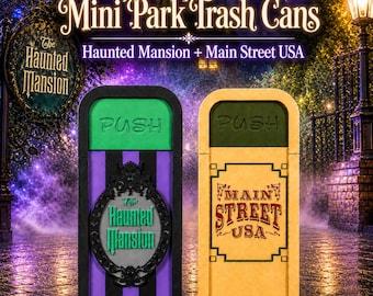 Mini Park Trash Can Decor | Haunted Mansion & Main Street Inspired Mini Trash Cans | 3D Printed Theme Park Desk Decor | Spooky Park Gift