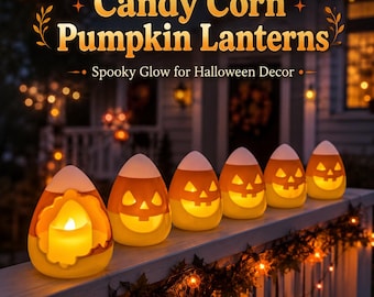 Candy Corn Pumpkin Lanterns | 3D Printed Halloween Jack O Lantern Decor | Battery Tea Light Holder | Fall Shelf Decor |Halloween Porch Decor