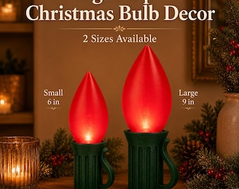 Light-Up Christmas Bulb Decor | Oversized Holiday Light | Battery Tea Light Holder | Retro Christmas Decoration | 6 or 9 Inch