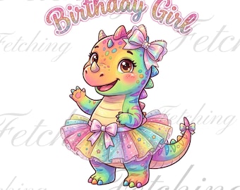 Rainbow Dinosaur Birthday Girl SVG PNG | Girl Dino Shirt Design