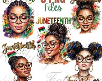 Juneteenth PNG Bundle | Messy Bun African American Women, Melanin Queen Designs (Digital Download)