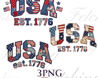 USA Est 1776 PNG Bundle | Patriotic Quilt Multi Patch | Americana Patchwork | Vintage USA Graphic