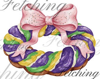 Clip art di torta del re dipinta a mano / fiocco rosa, Mardi Gras (download digitale) PNG SVG