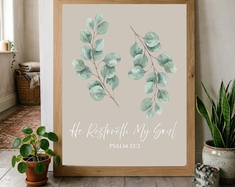 Eucalyptus Christian Wall Print | Botanical Bible Verse Printable | Faith Decor