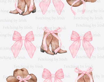 Coquette Bow and Cowgirl Hat and Boots Digital Downloads, Chic Western Design, PNG File.