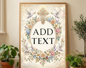 Christian Floral Cross Dove Frame| Religious Wall Decor (Digital Download) | Paper Craft | Junk Journal | Faith Stationery