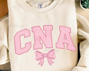CNA Pink Bow PNG | Pink Distressed Font with Bow | Certified Nursing Assistant Sublimation | Healthcare Shirt Design