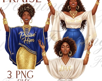 Black Woman Praying PNG Bundle, Christian Clipart (Digital Download
