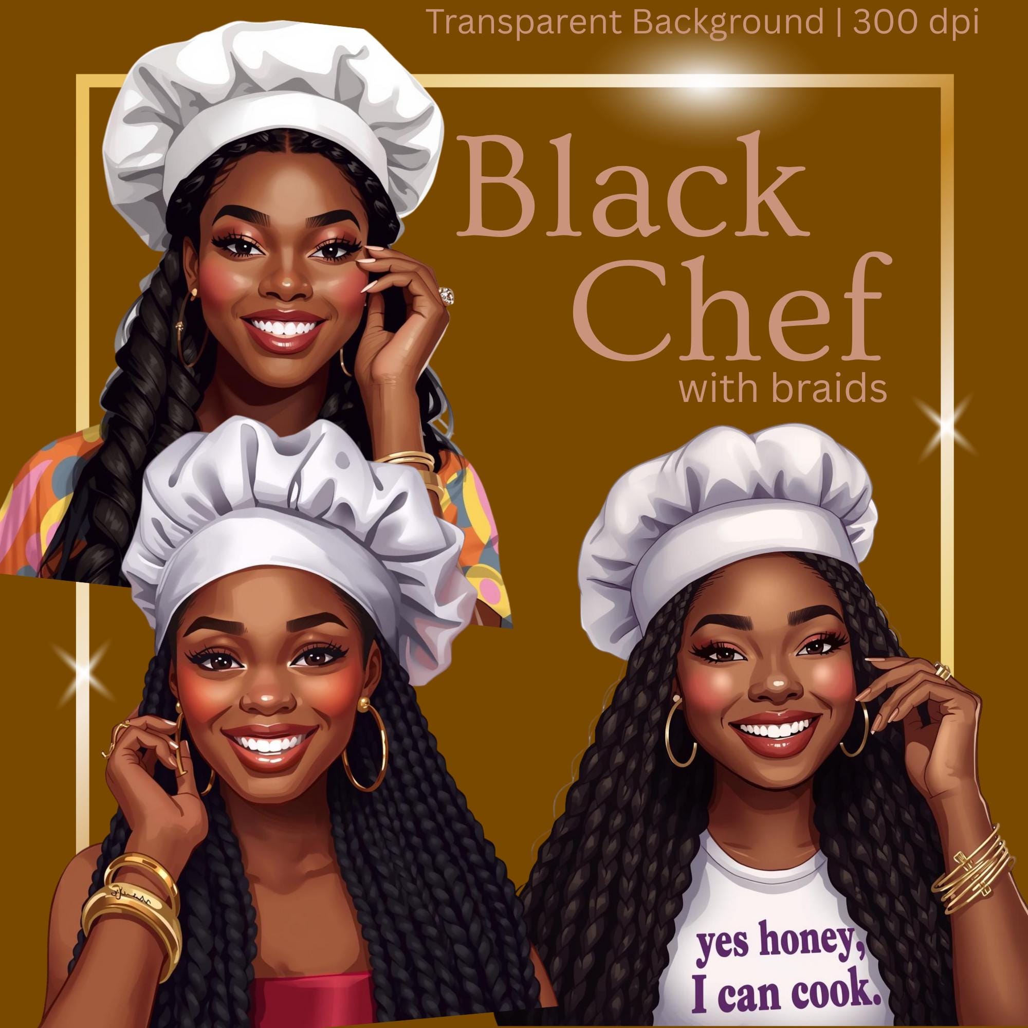 Black Chef PNG | African American Clip Art | Braids and Chef Hat - Etsy