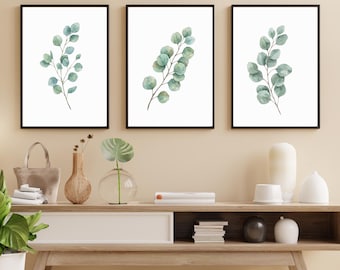 3 Piece Eucalyptus Wall Art PNG Bundle | Minimalist Botanical Printable | Greenery Decor Set
