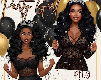 Black Girl Birthday Clipart PNG | Party Girl Illustration (Digital Download)