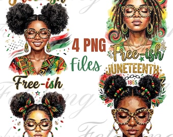 Free ish Juneteenth PNG Bundle | Black Woman Afro Graphic