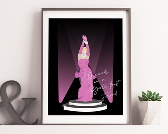 Marilyn Monroe Inspired Print Digital, Marilyn Monroe Illustration, Diamonds are a girls best friend Print