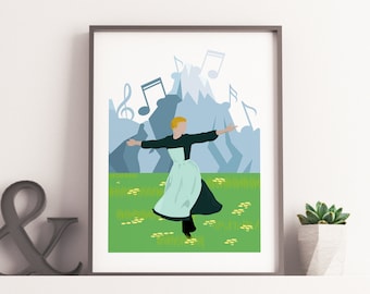The Sound of Music Inspired Print Digital, The Sound of Music Illustration, Julie Andrews Illustration, The Sound of Music Poster