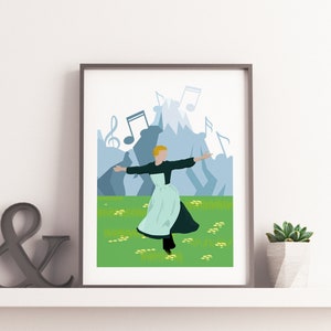 The Sound of Music Inspired Print Digital, The Sound of Music Illustration, Julie Andrews Illustration, The Sound of Music Poster