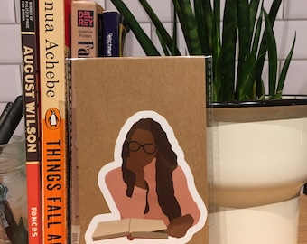 Book Lover, African-American woman with glasses and books | Laptop, computer decal, vinyl sticker