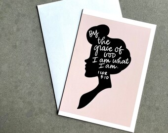 Elegant, Religious, Inspirational, All Occasions, Hand Illustrated, Card for Her - “By the Grace of God I am What I Am”