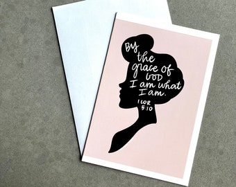 Elegant, Religious, Inspirational, All Occasions, Hand Illustrated, Card for Her - “By the Grace of God I am What I Am”
