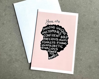 Empowerment and Encouragement, You Go Girl Hand Illustrated Card for Her -Black Woman