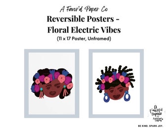 Black woman Plant and Flower Art Print. 11 x 17 Glossy, Poster. Black Girls with Floral Headband in Bold Colors
