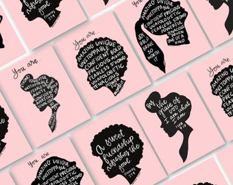 Set of 5 Cards Hand Written, Friendship, Encouragement Empowerment and Celebration Word art cards