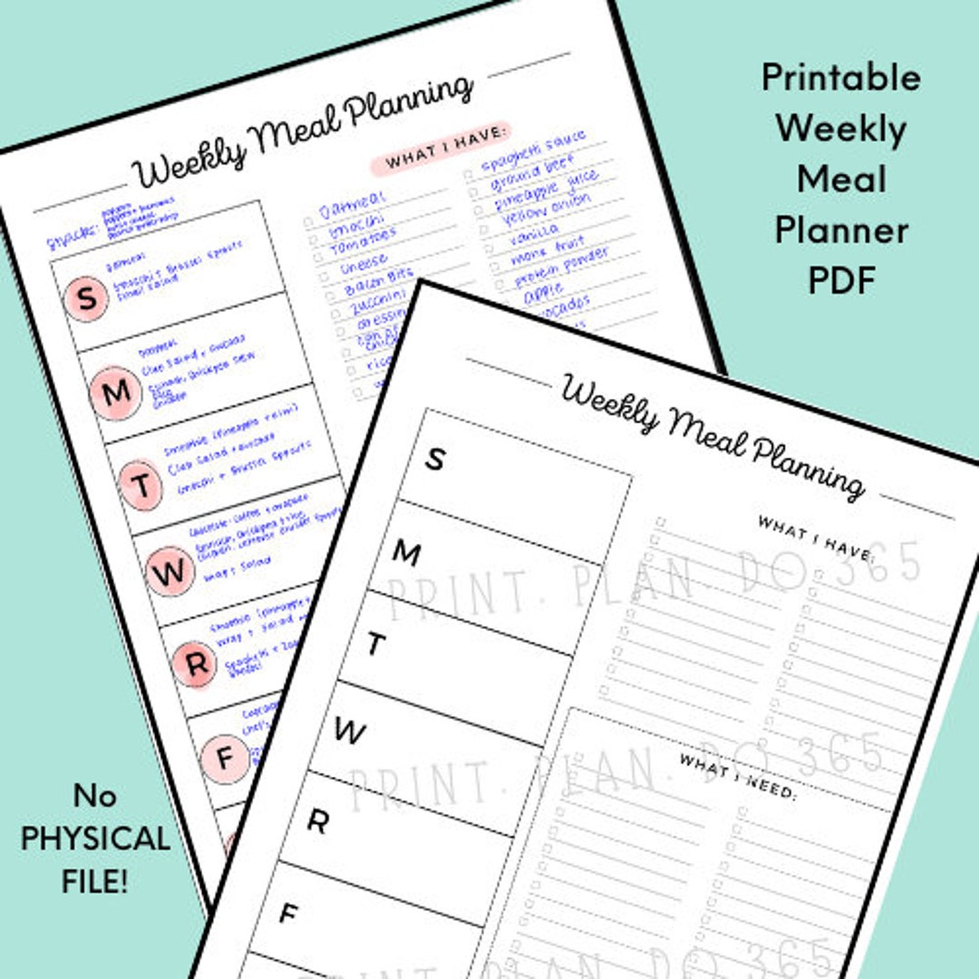Printable Weekly Meal Planner PDF - No Physical Product - Etsy