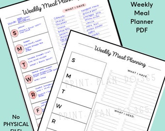 Printable Weekly Meal Planner PDF - No Physical Product