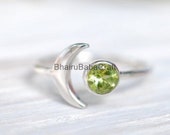 Peidot Gemstone Ring, Moon Dainty Ring, 925 Sterling Silver Ring, Statement Ring, Handmade Women Ring, Moon Ring, Popular Gift Ring, MS 708