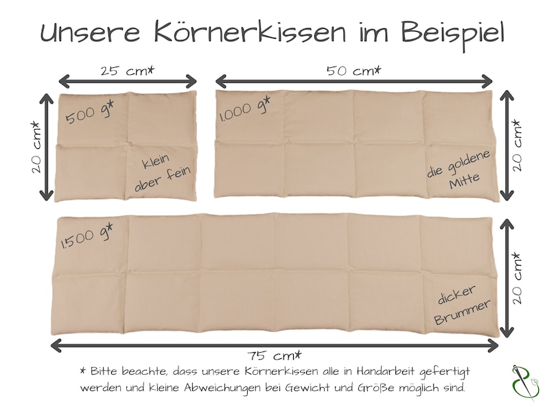 Körnerkissen in 3 Größen 25x20 bis 75x20cm und wahlweise mit Lavendel petrol mit weißen Punkten Bild 2