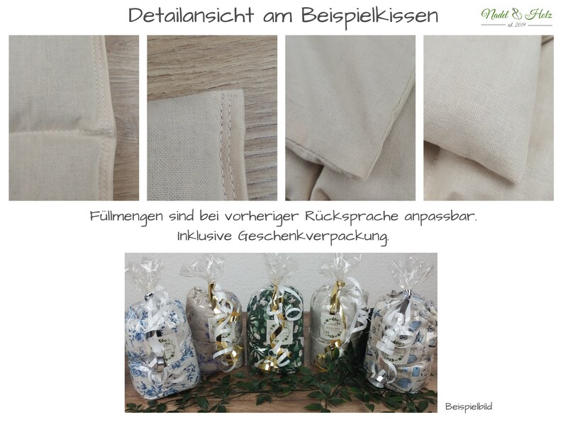 Dinkel Wärmekissen in unterschiedlichen Größen mit Eucalyptus / Baumwollmotiv in blau/petrol Bild 9