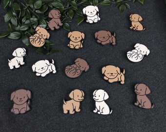 Labrador Welpe Kühlschrankmagnet -  5 niedliche Tierbabys im Set in braun und creme