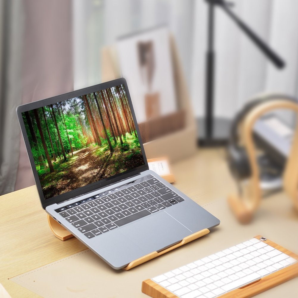 Elevated computer stand walnut wood stand for Macbook Laptop Etsy