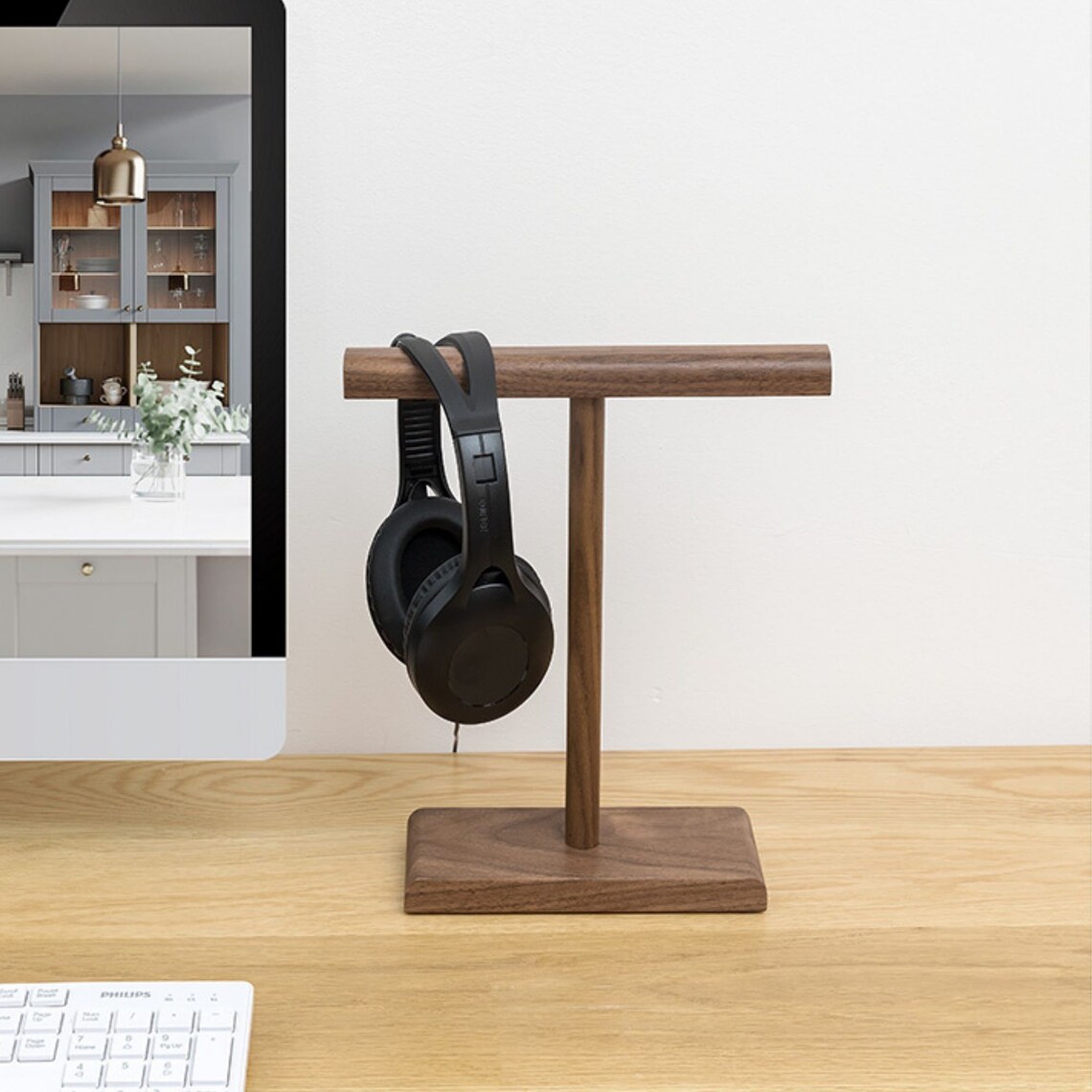 Wooden headphone stand for two headsets headphone holder for Etsy