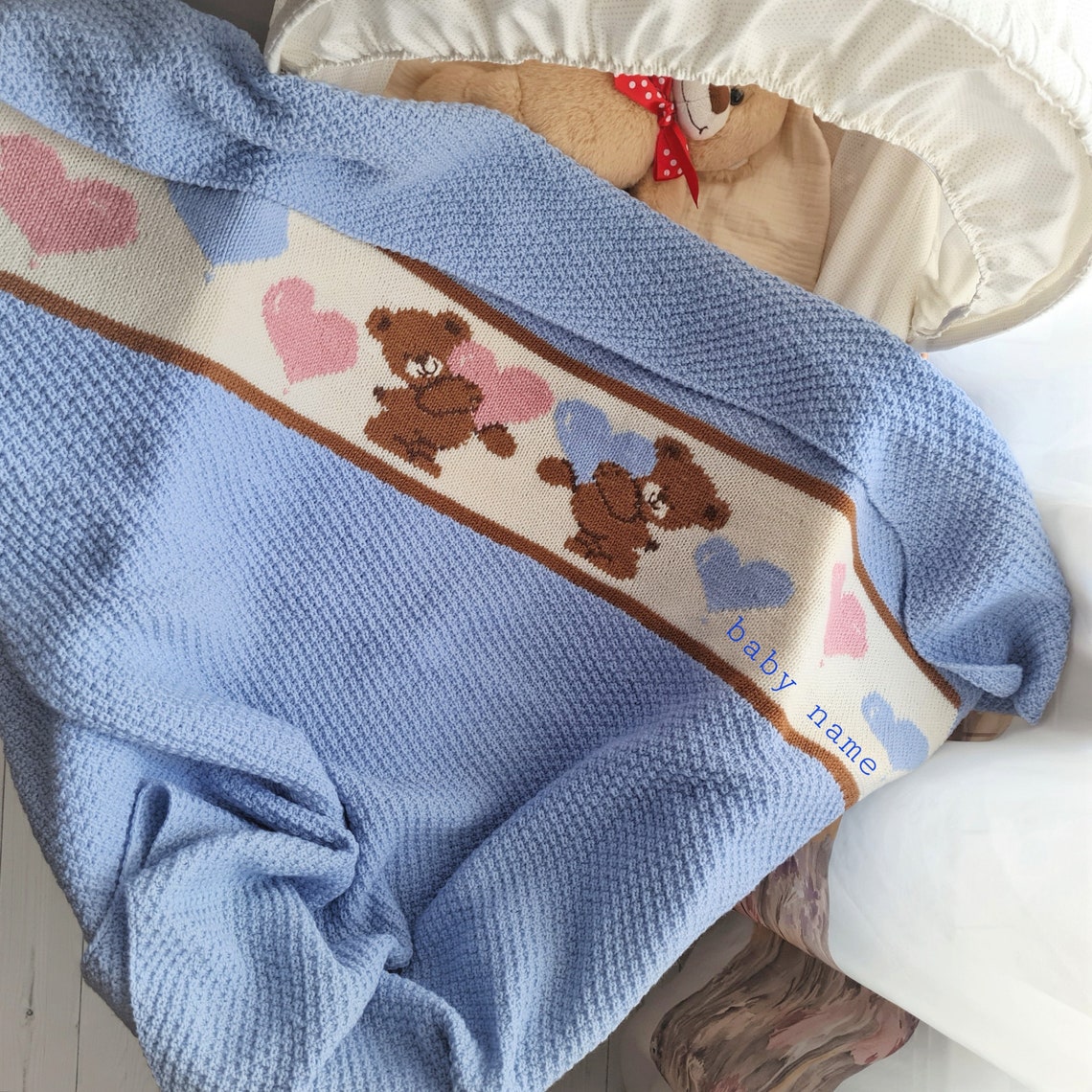 Hand knitted blanket baby boy with name Personalized Keepsake Etsy
