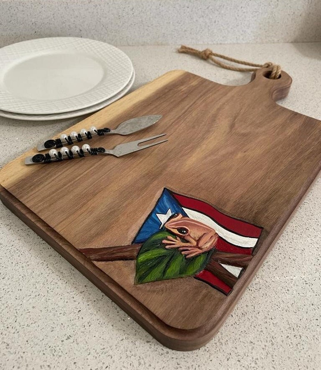 Handcrafted Picador Coquí Majo/mahoe Wooden Cutting Board Frog Puerto