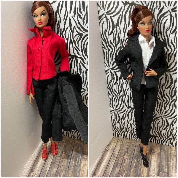 Black Suit Jacket, Pantsuit and Dress Shirt |  Doll Clothes | fits Fashion Royalty Dolls and 12” inch dolls |