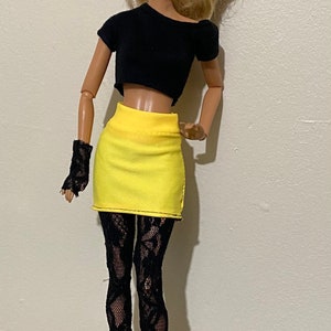 1980s inspired outfits for 12inch Doll Off-shoulder tops fits MTM Doll Mini Skirt Doll leggings Fashion Royalty Doll clothes image 3
