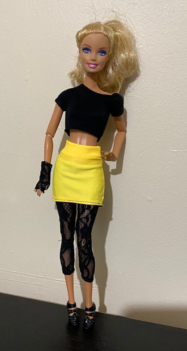 1980s inspired outfits for 12inch Doll Off-shoulder tops fits MTM Doll Mini Skirt Doll leggings Fashion Royalty Doll clothes image 3