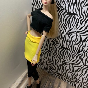 1980s inspired outfits for 12inch Doll Off-shoulder tops fits MTM Doll Mini Skirt Doll leggings Fashion Royalty Doll clothes image 8