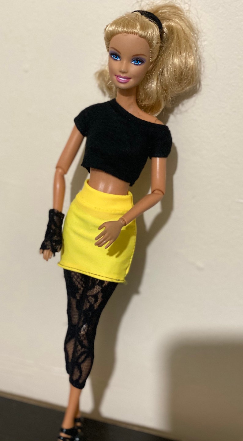 1980s inspired outfits for 12inch Doll Off-shoulder tops fits MTM Doll Mini Skirt Doll leggings Fashion Royalty Doll clothes image 7