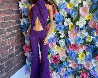 Celebrity inspired Jumpsuit | Selena inspired purple jumpsuit for 12” inch dolls  and Fashion Royalty Doll Clothes |