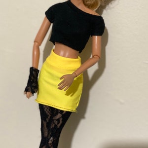 1980s inspired outfits for 12inch Doll Off-shoulder tops fits MTM Doll Mini Skirt Doll leggings Fashion Royalty Doll clothes image 1