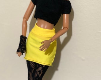 1980s inspired outfits for 12”inch Doll | Off-shoulder tops fits MTM | Doll  Mini Skirt | Doll leggings | Fashion Royalty Doll clothes |