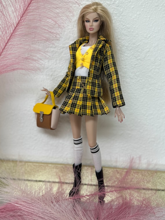 12 Inch Doll chers Yellow Plaid Outfit Clueless Inspired Doll Clothes Shirt Mini Skirt Vest Fashion Royalty Doll Clothes Etsy