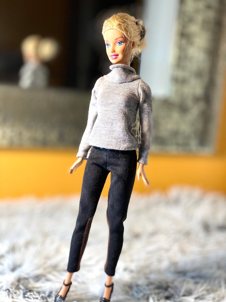 Barbie doll Tank Top Dolls Long Sleeve Boatneck Shirt for Barbie Barbie Faux Suede Pants Barbie Lounge Wear Barbie Doll Clothes |