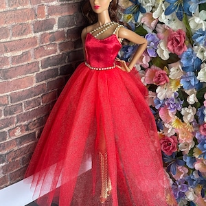 OOAK 12” Inch Doll Holiday Gown with One Shoulder Gem Sleeves |Doll Clothes | Fashion Royalty Dress | Fashion Royalty Doll Outfit |