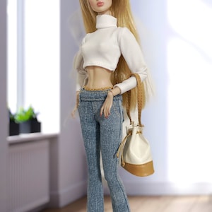 12” Inch Doll Jeans and T-Shirt with real pockets | Doll Casual     T-Shirt fit 12” Inch dolls | Denim Fashion Royalty Doll Shirt | FR Top |