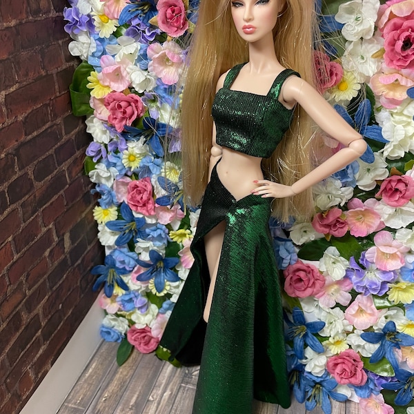 Fashion Royalty Doll Iridescent Green Top and Skirt  | Doll I Clothes | Doll Dress | 12” Inch Doll Party Dress | Fashion Royalty Clothes