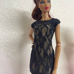 12 Inch Dolls Little Lace  Black Dress | Doll Clothes | Fashion Royalty Dress | Fashion Royalty Party Dress | Doll Lined Lace Black Dress |